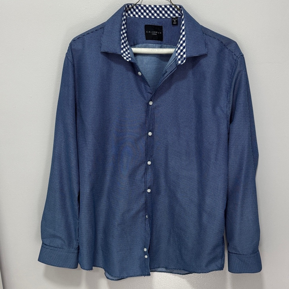 LAST CHANCE!! 3/$15 Calabrum London Navy Checkered Men's Shirt
